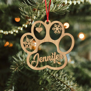Custom Name Cute Pet With Paw Christmas Gift Wooden Ornament LM32 897339