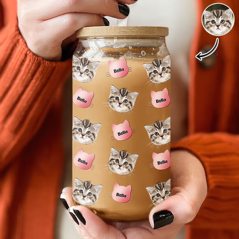 Custom Dog Cat Pet Photo Glass Can With Lid Gift for Pet Lovers HA75 898420