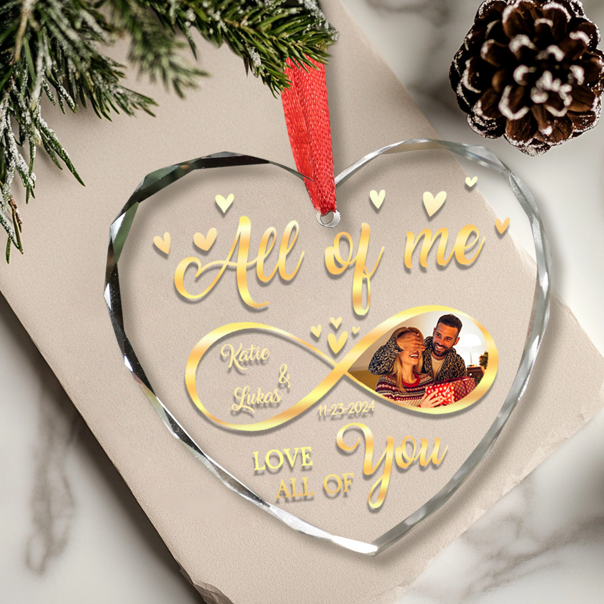 Custom Photo All Of Me Loves All Off You Couple Heart Shape Glass Ornament HA75 892836