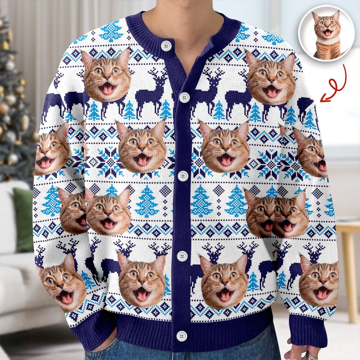 Custom Cat Photo Ugly Cardigan Gift For Cat Lovers LM32 897127