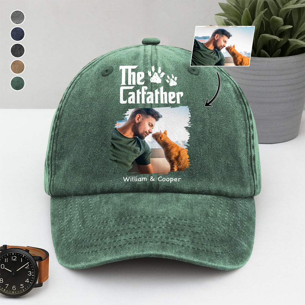 Custom Photo Cat Mother Father Washed Denim Baseball Cap HA75 897698