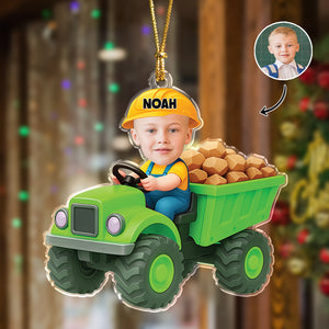 Custom Photo Kid Riding Construction - Personalized Acrylic Ornament Christmas Gift For Family LM32 895589