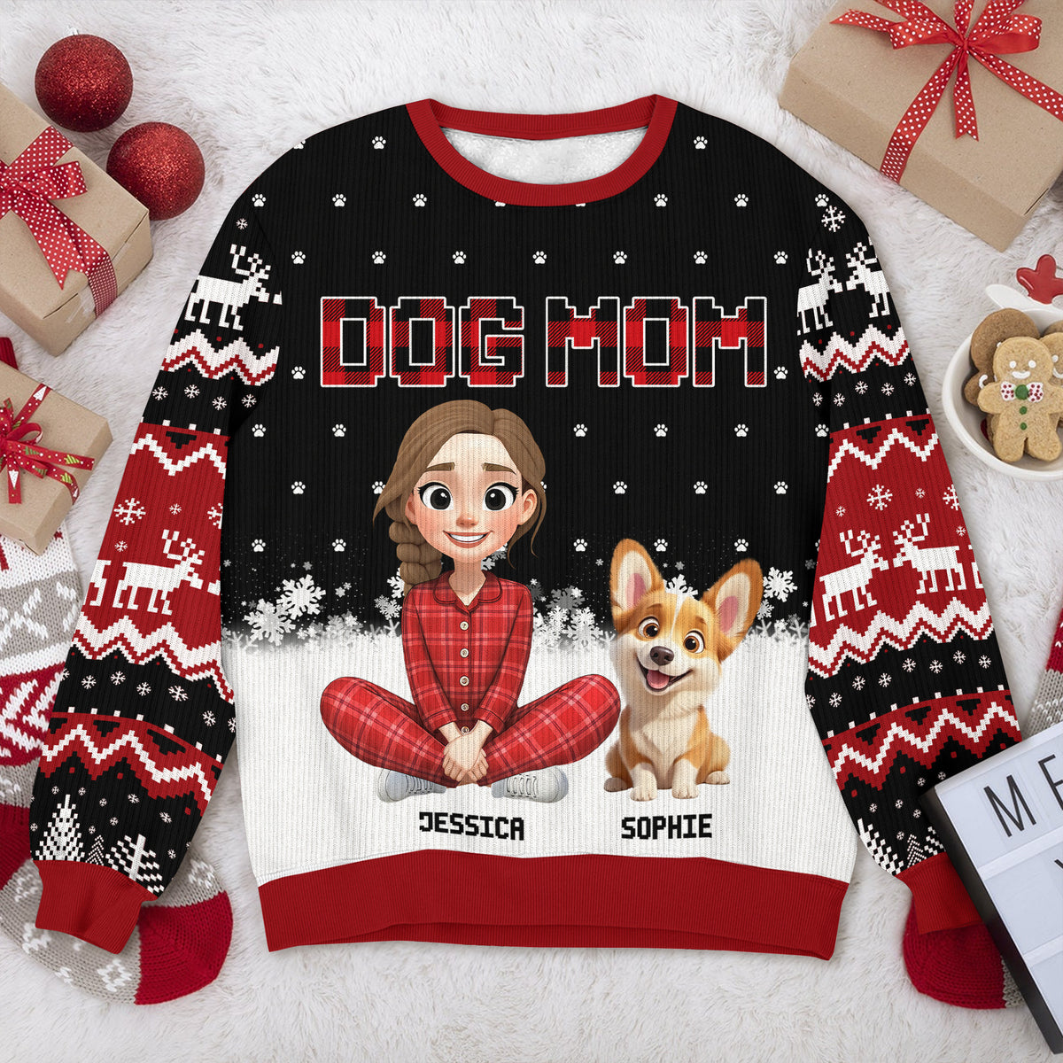 Personalized Dog Mom Christmas Pattern Ugly Sweater Christmas Gift HA75 898068