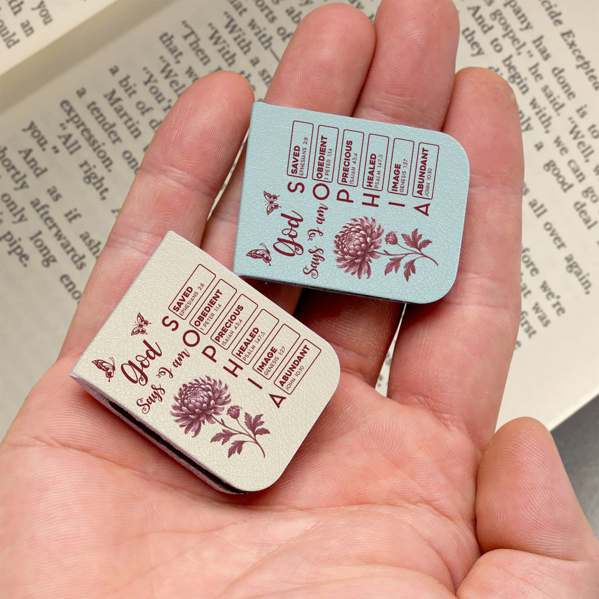 Gods Says I Am Name In Bible Toile De Jouy Style - Personalized Leather Magnetic Bookmark CH07 899538