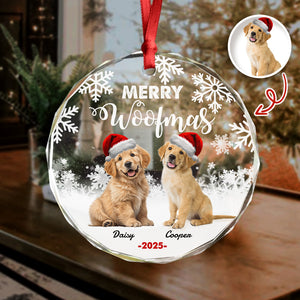 Custom Photo Merry Woofmas Christmas Glass Ornament For Dog Lovers HA75 897486
