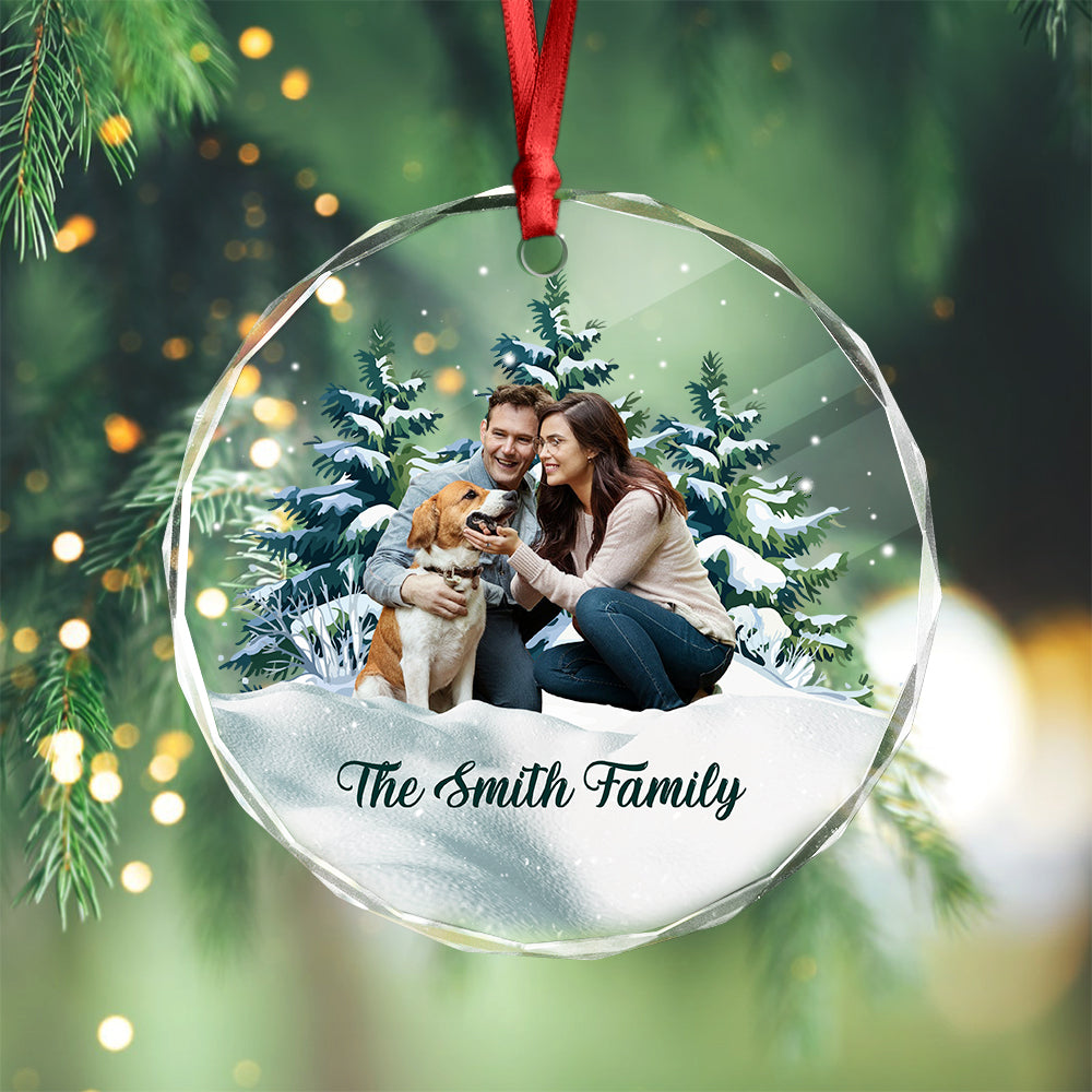 Custom Photo and Name Family Dog Cat Together Glass Ornament For Christmas HA75 891929