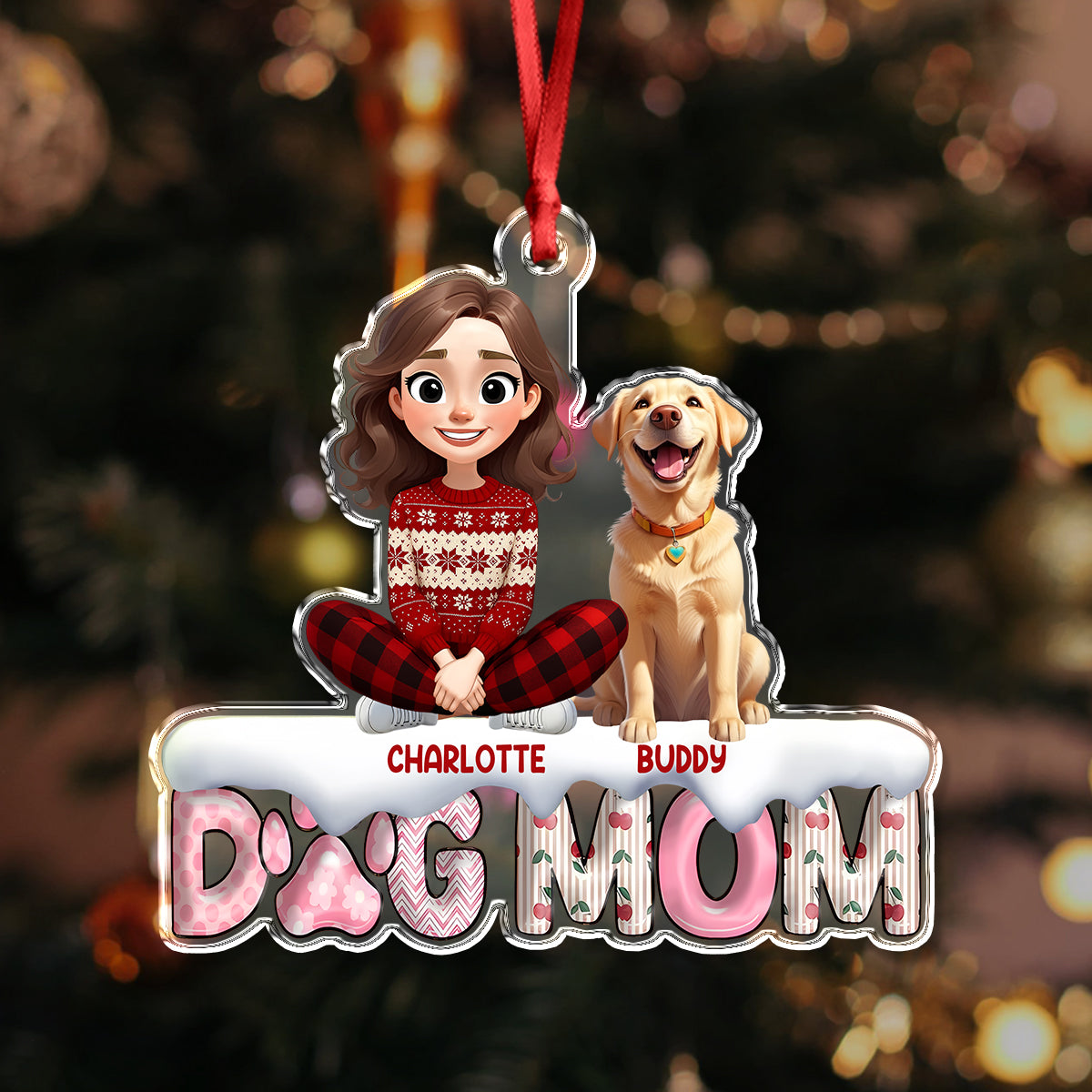 Cherry On Top This Year Dog Mom - Personalized 3D Effect Acrylic Ornament LM32 897179