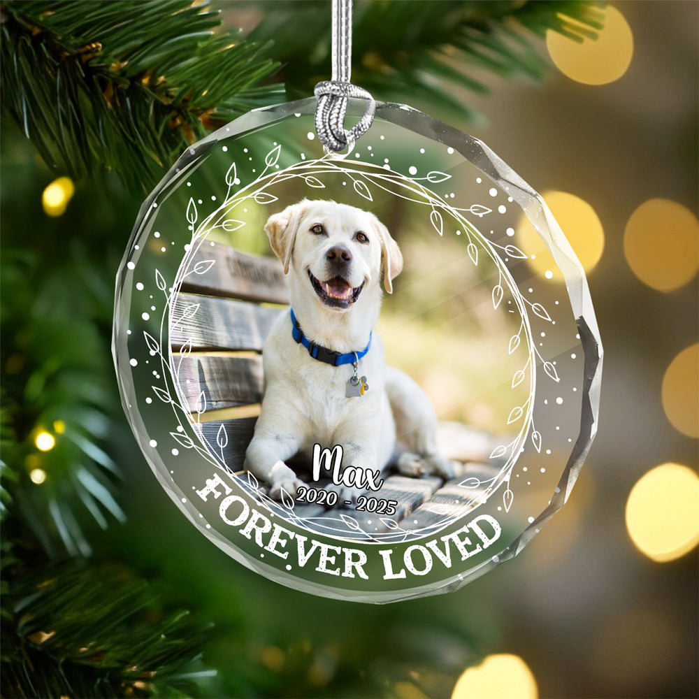 Custom Photo Forever Loved Christmas Glass Ornament Memorial Gift For Dog Lovers TH10 896403