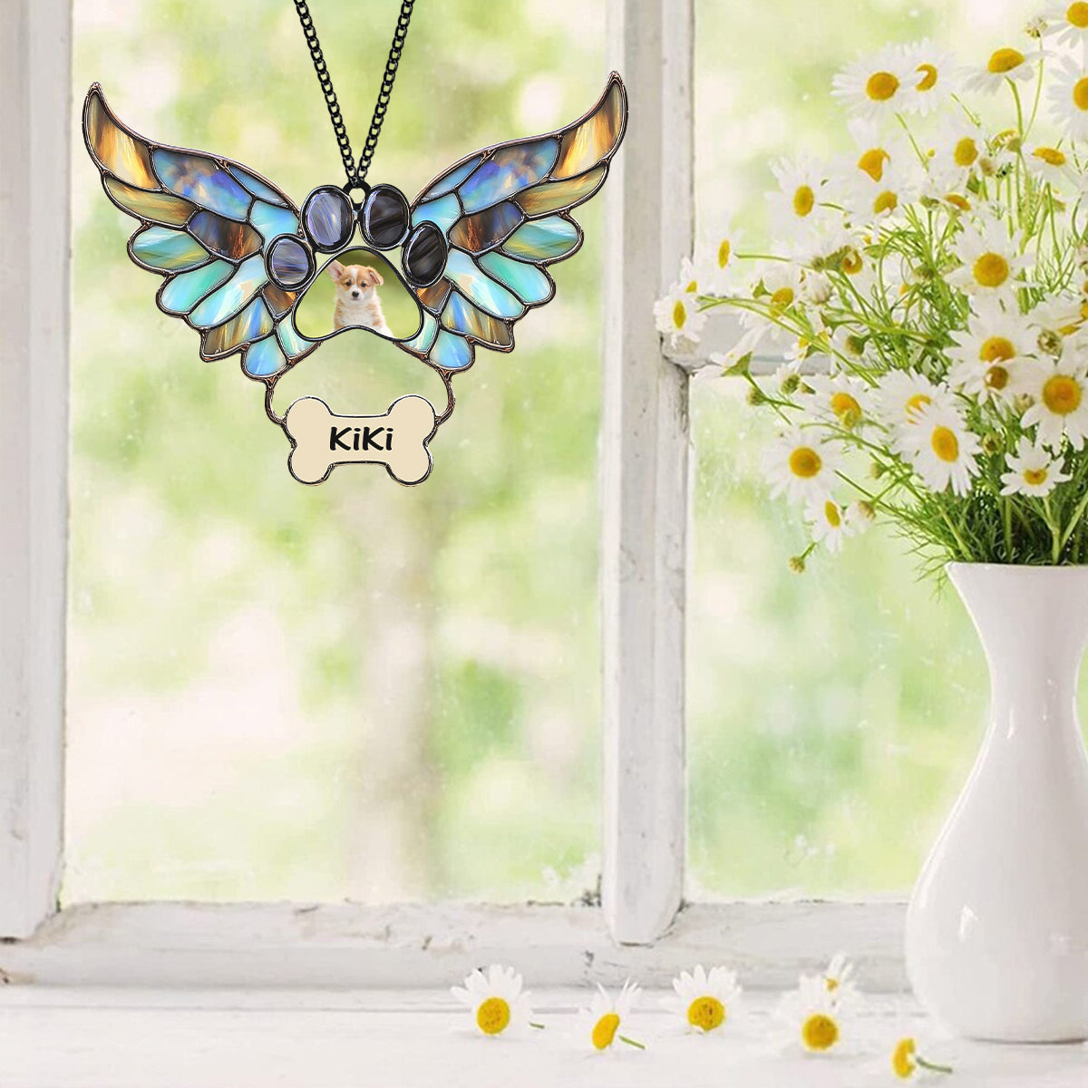 Custom Photo Pet Memorial With Angel Wings and Paw Print Suncatcher TH10 898115