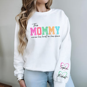 This Mommy Wears Her Heart on Her Sleeve Personalized Printed Sweatshirt HA75 892202