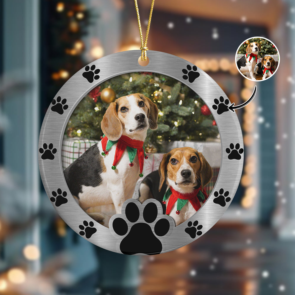 Custom Photo Round Paw Print Christmas Ceramic Ornament For Dog Lovers TH10 894821