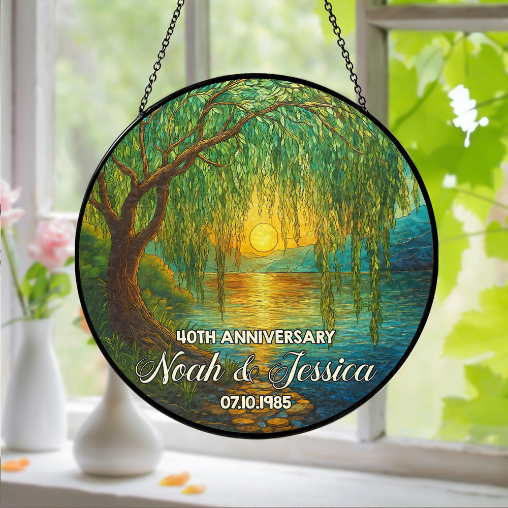 Personalized Tree of Life Stained Glass Suncatcher Anniversary Gift For Parents HA75 897106