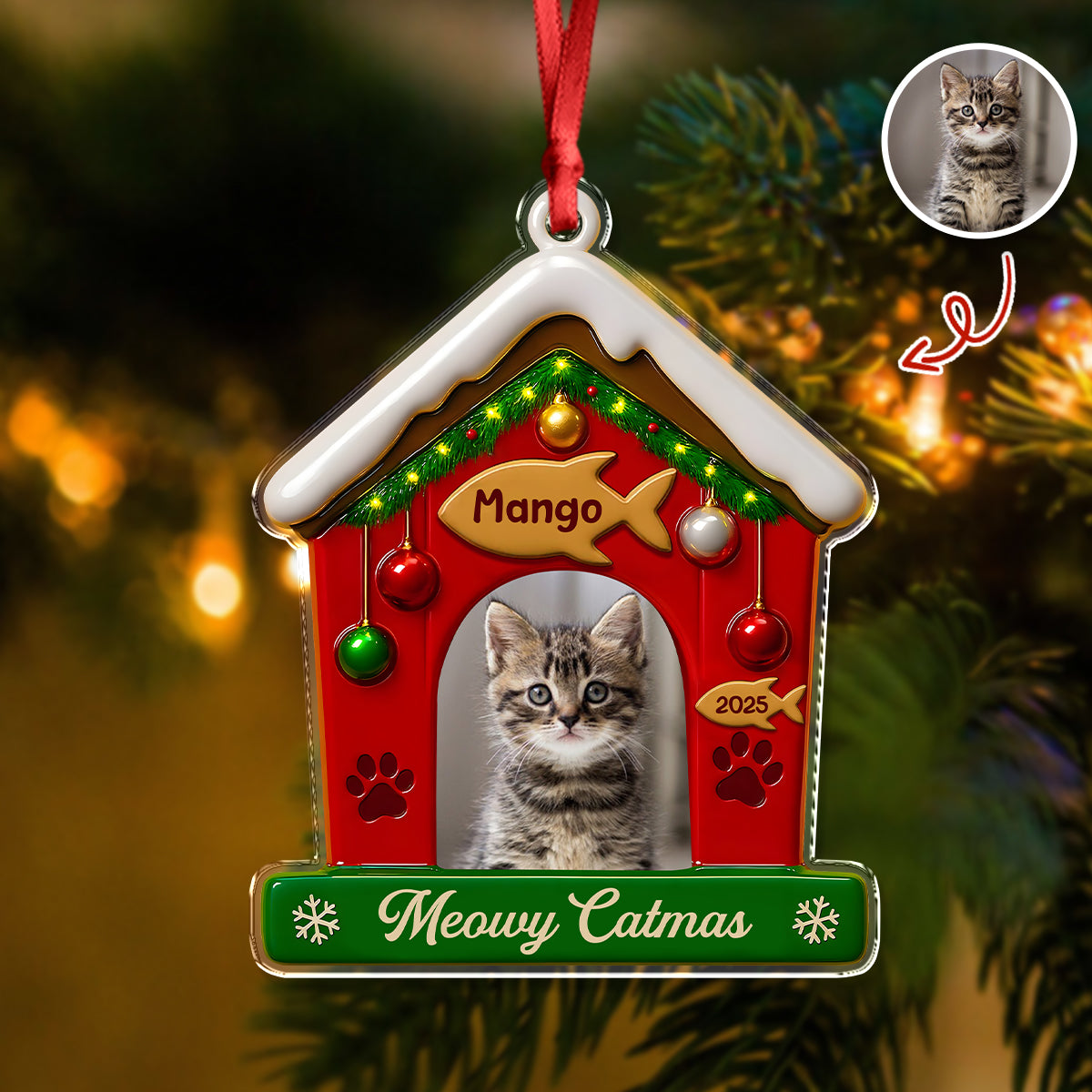 My First Christmas With Cat Photo Acrylic Ornament Gift For Cat Lovers CH07 896842