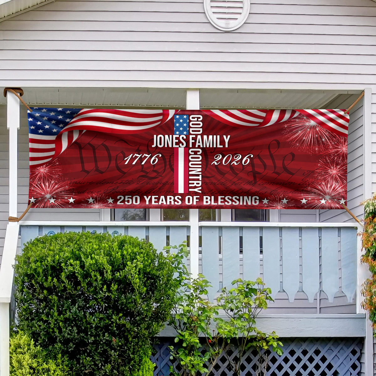 Custom Family Name Patriotic American Flag 250 Years of Blessing God Banner CH07 910644