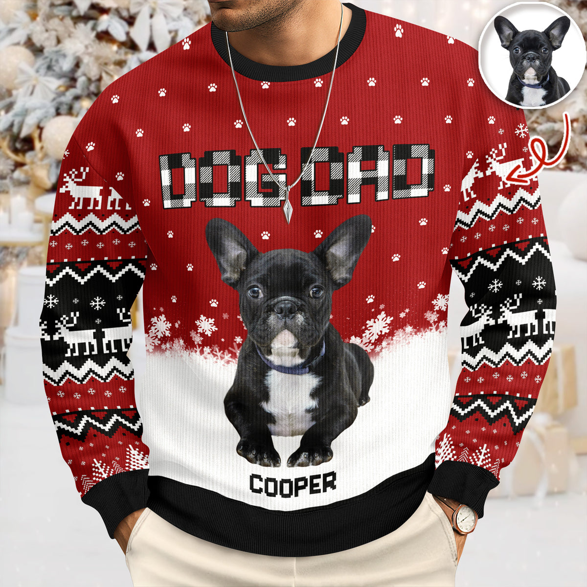 Custom Photo - Dog Mom Dog Dad Christmas Pattern Ugly Sweater Christmas Gift HA75 897568
