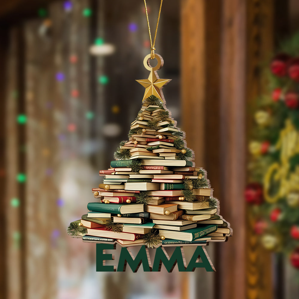 Personalized Name Book Christmas Tree Wood Ornament Book Lover Gift HA75 897492