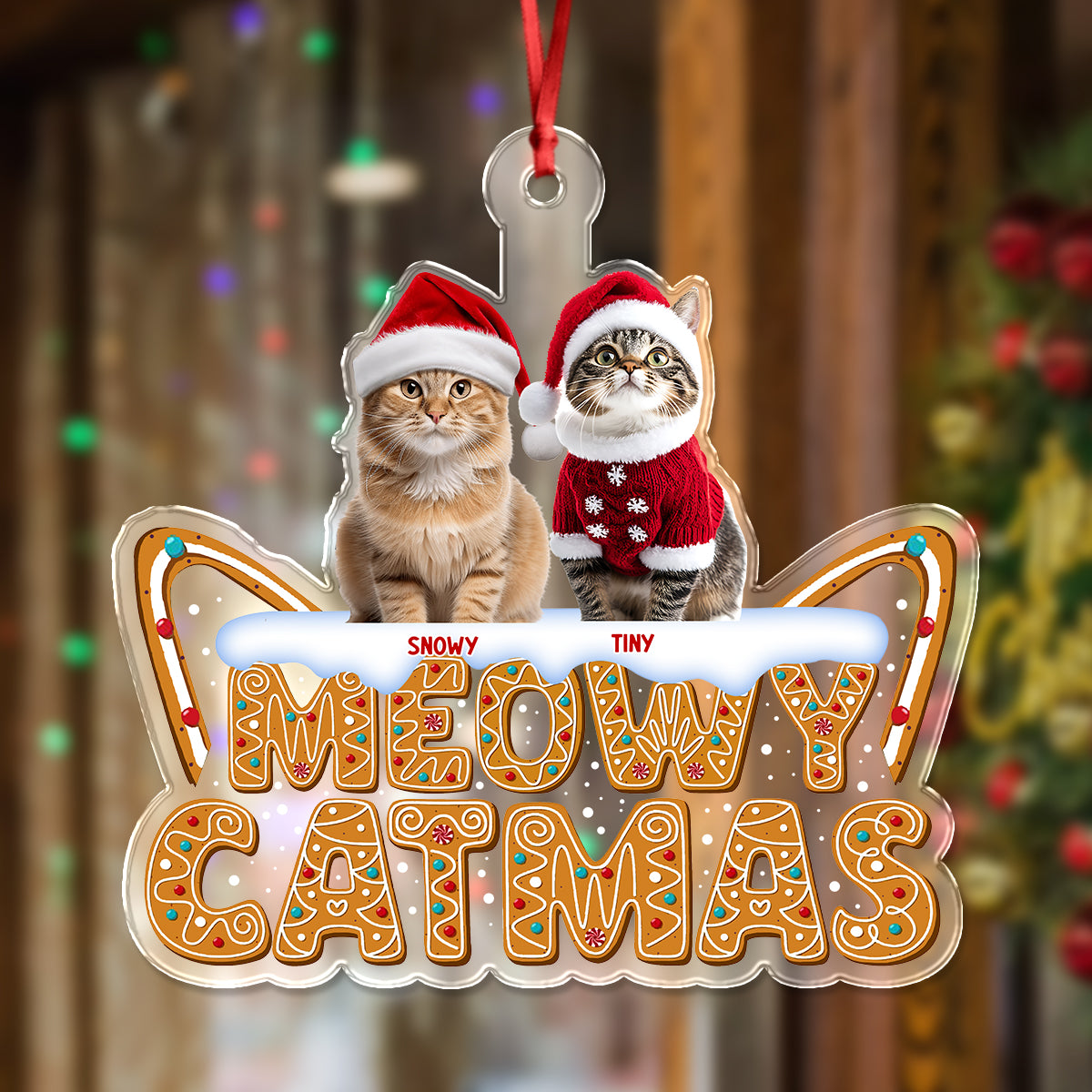 Custom Photo Meowy Catmas Acrylic Ornament HO82 900702
