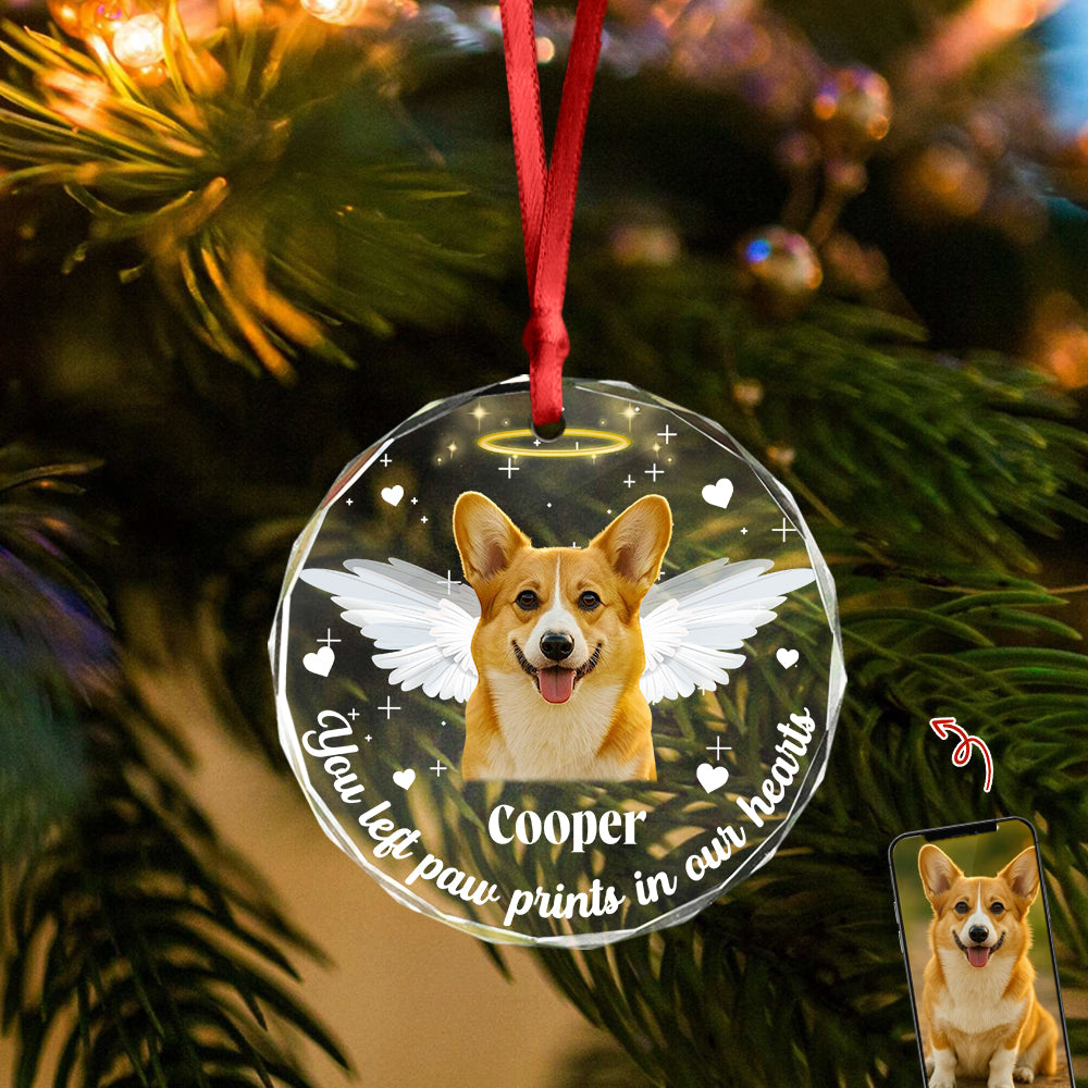 Custom Photo You Left Paw Prints In Our Hearts Personalized Glass Ornament Gift For Dog Lovers CH07 896392