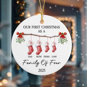 Our First Christmas As A Stocking Family Of Three Ceramic Ornament LM32 893999