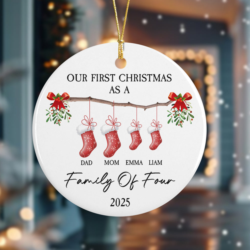 Our First Christmas As A Stocking Family Of Three Ceramic Ornament LM32 893999