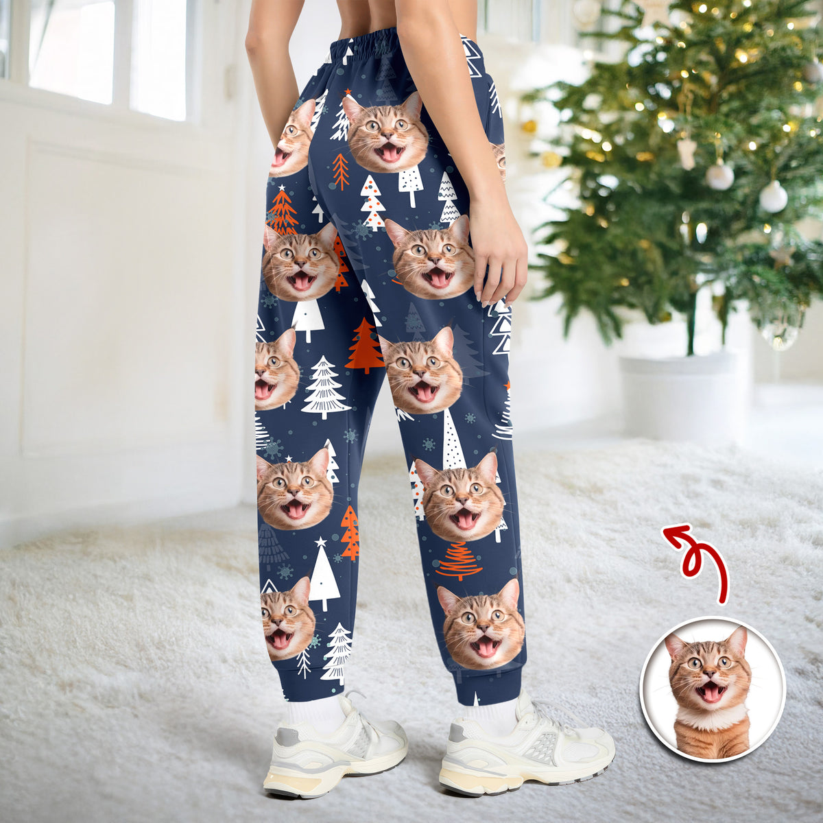 Custom Photo Cat Christmas Sweatpants, Gift For Cat Mom Cat Dad HA75 897144