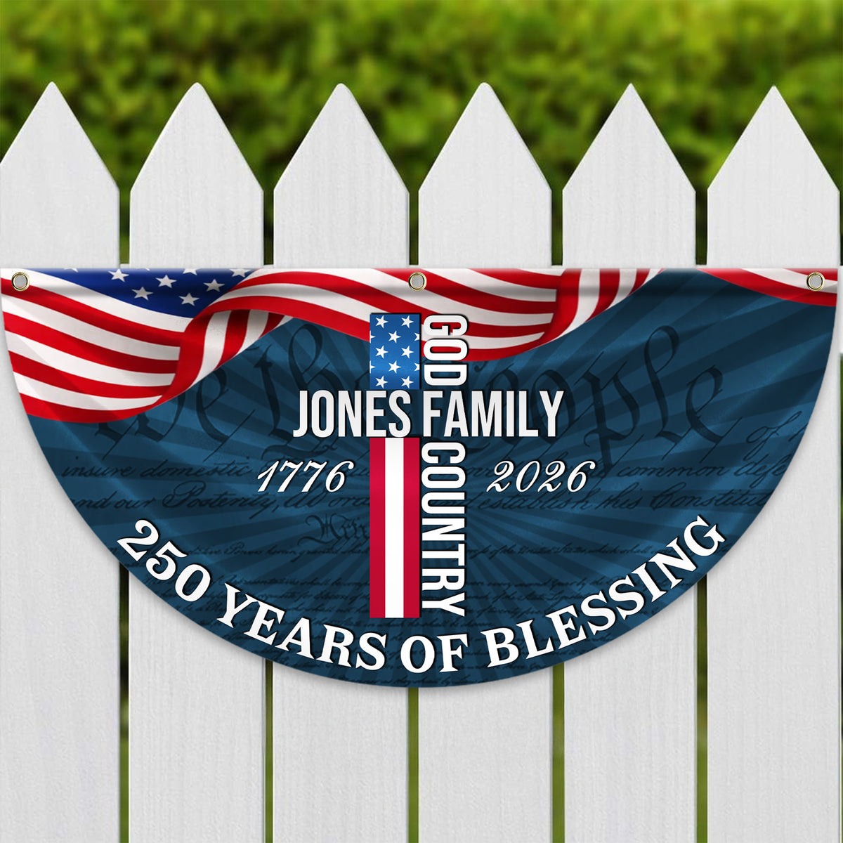 Custom Family Name Patriotic American Flag, 250 Years of Blessing God Fan Flag LM32 897741