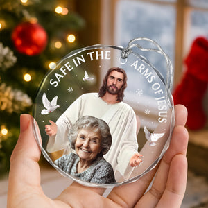 Custom Photo Safe In The Arms Of Jesus Memorial Glass Ornament HA75 897864