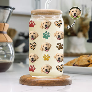 Custom Dog Cat Pet Photo Glass Can With Lid Gift for Pet Lovers HA75 898296