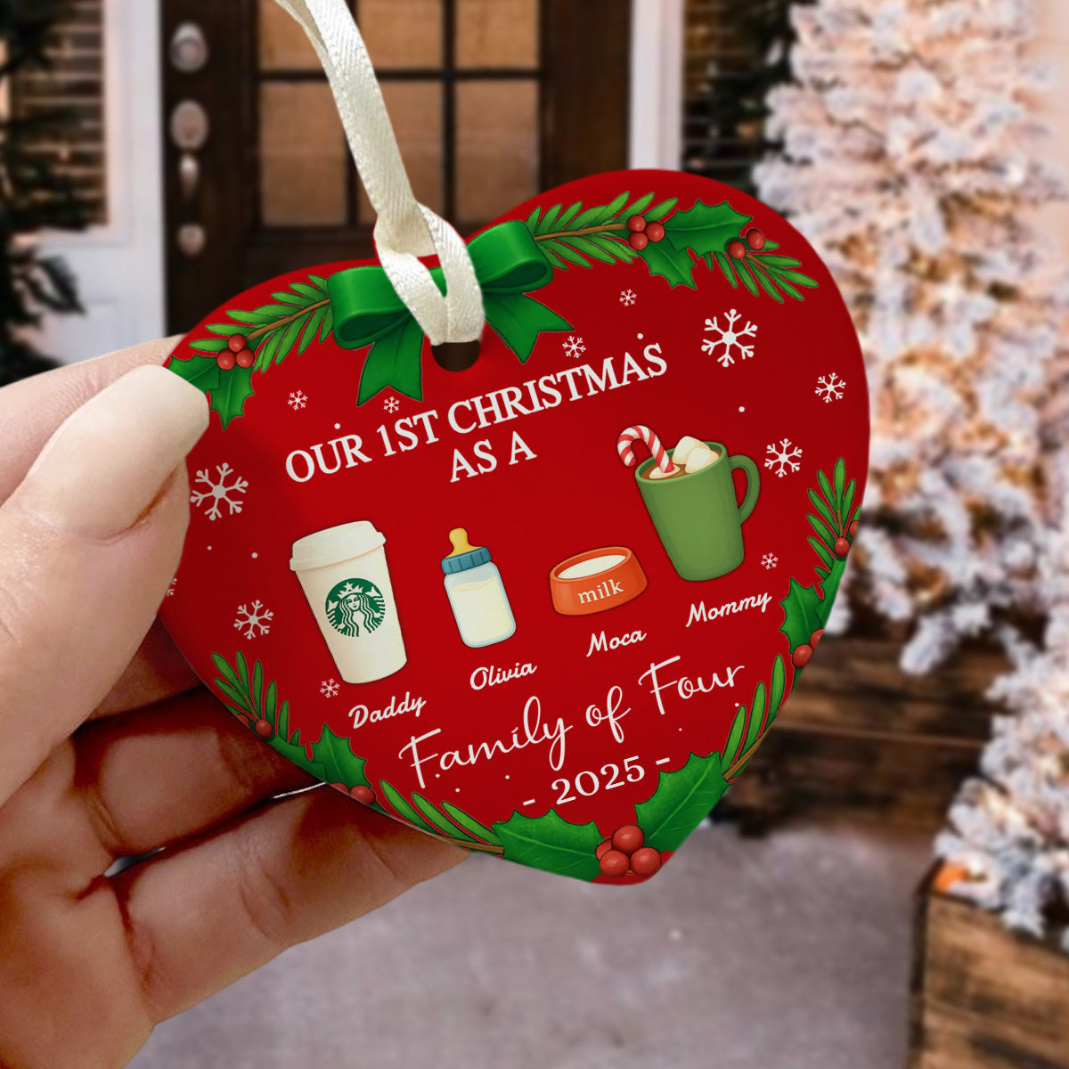 Our First Christmas As A Family Personalized Christmas Heart Shaped Ceramic Ornament HA75 897802