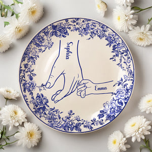 Custom Name Hands in Hands with Mama Chinoiserie Toile De Jouy Style Personalized Ceramic Plate HA75 892654