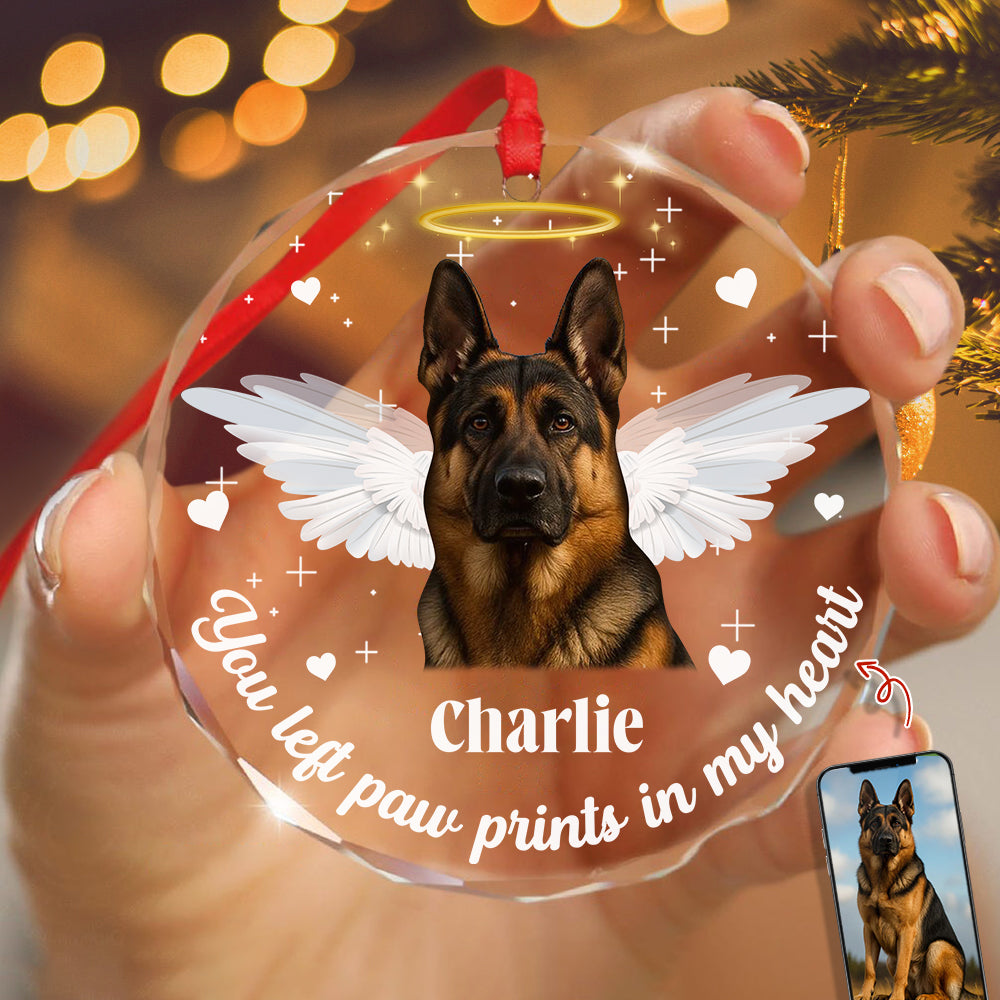 Custom Photo You Left Paw Prints In Our Hearts Personalized Glass Ornament Gift For Dog Lovers CH07 896392