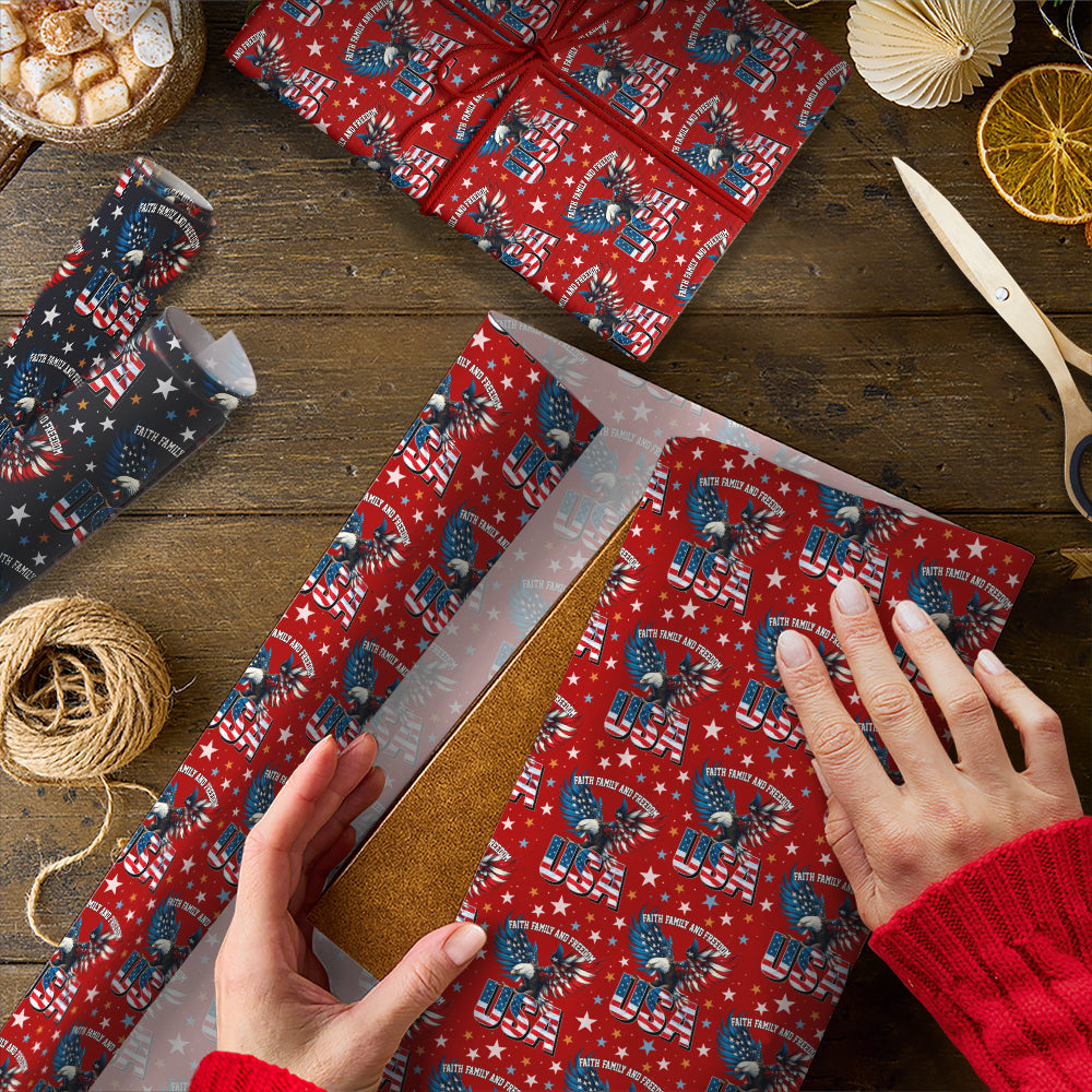 Faith, Family & Freedom America 250 Years Anniversary Eagle USA Flag Wrapping Paper HO82 900694