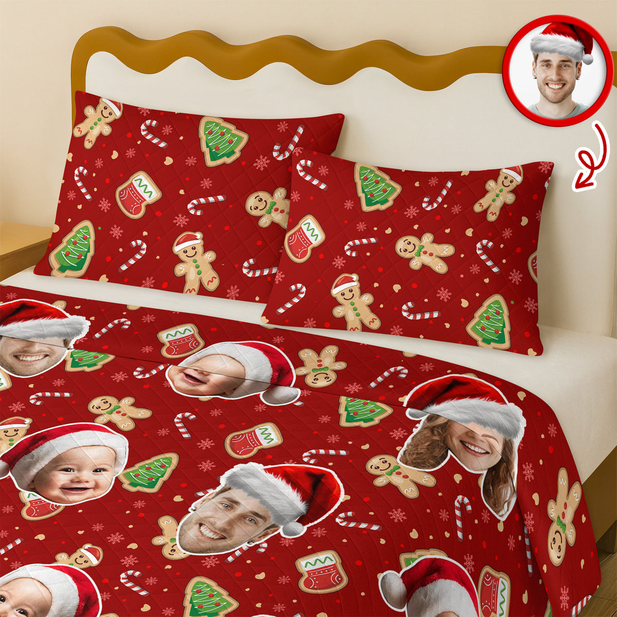 Custom Funny Family Face With Christmas Pattern Quilt Bedding Set HA75 898244