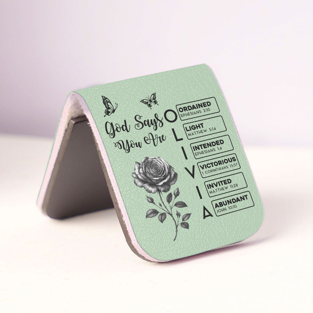 Gods Says I Am Name In Bible Toile De Jouy Style - Personalized Leather Magnetic Bookmark CH07 899538