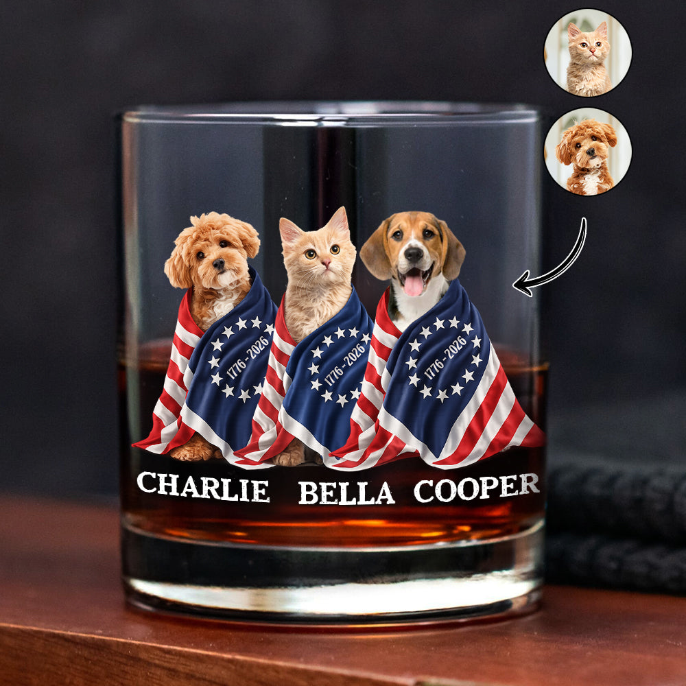 Custom Photo Dog Cat With US 250 Whiskey Glass HO82 901258