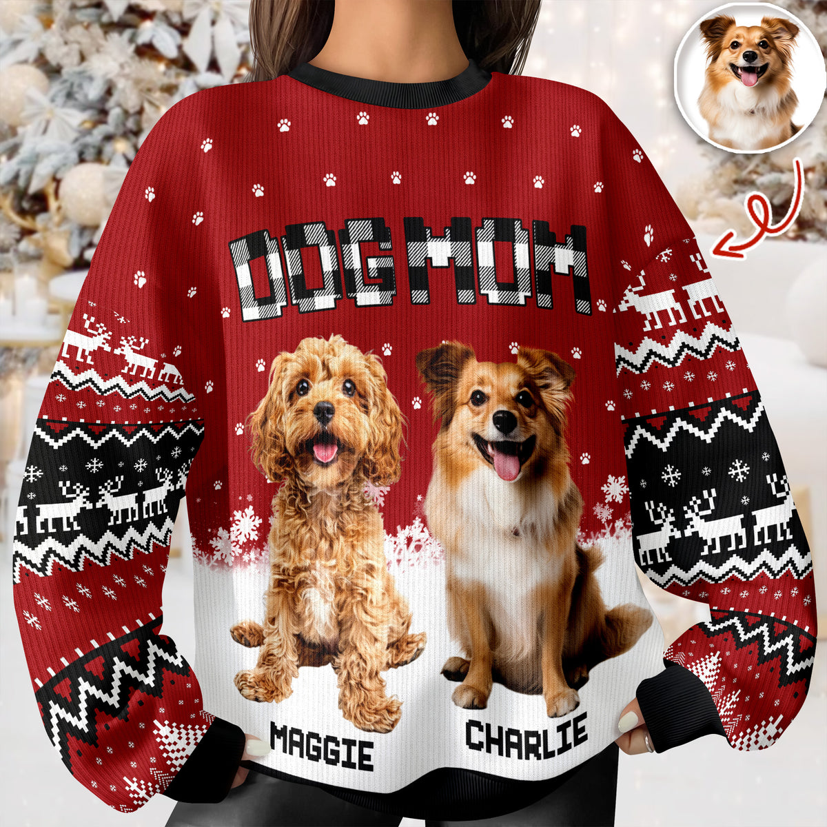 Custom Photo - Dog Mom Dog Dad Christmas Pattern Ugly Sweater Christmas Gift HA75 897568