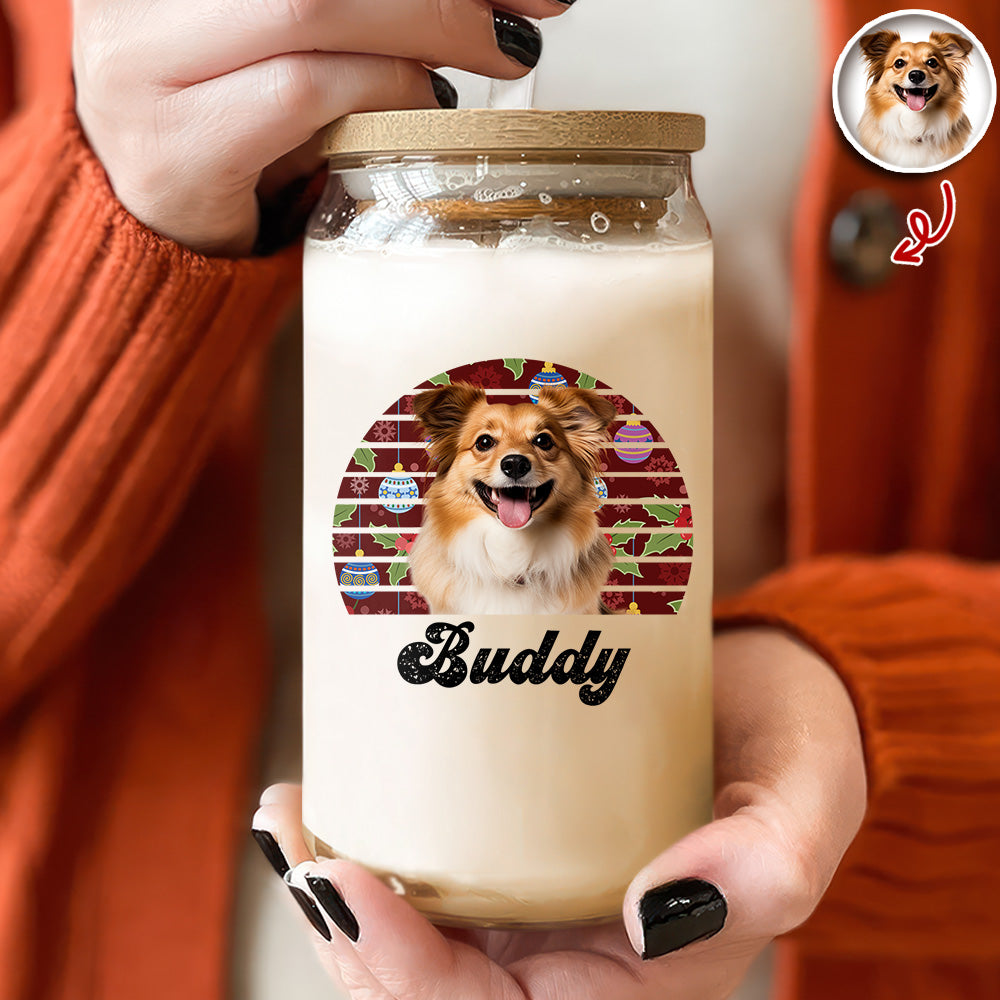 Custom Dog Photo And Name On Glass Can With Lid Gift TH10 896785