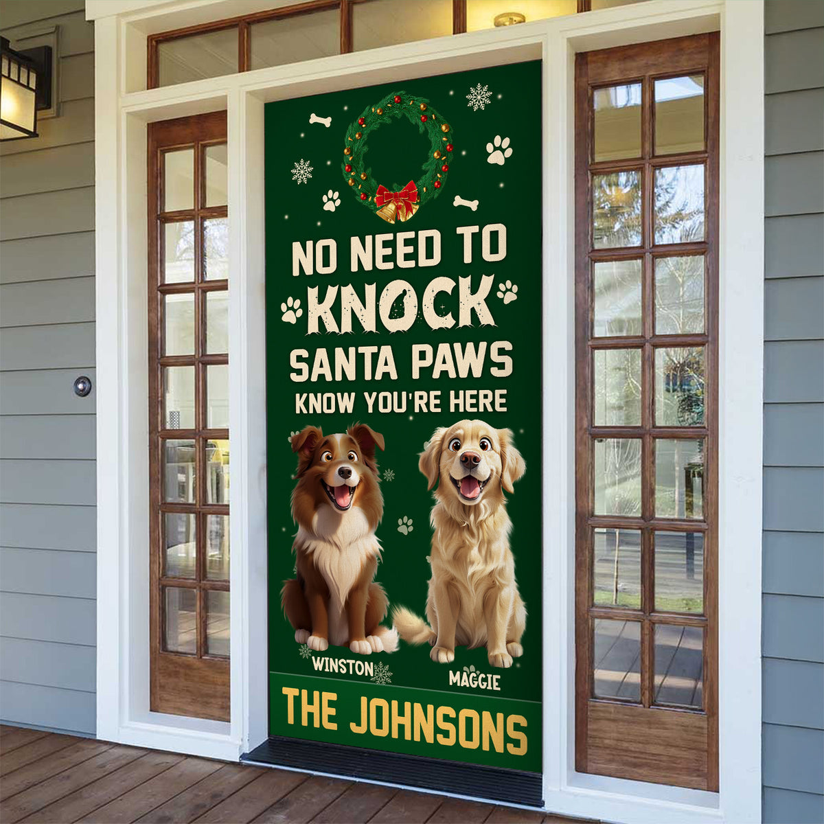 No Need To Knock Santa Paws Know You're Here Personalized Cute Dog Christmas Door Cover CH07 899952