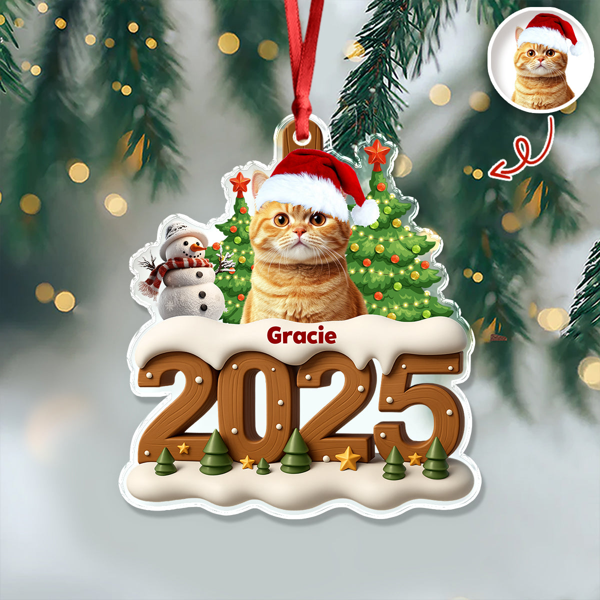 Custom Cat Photo Cozy Xmas Crew Acrylic Ornament Personalized Gift For Christmas HO82 900134