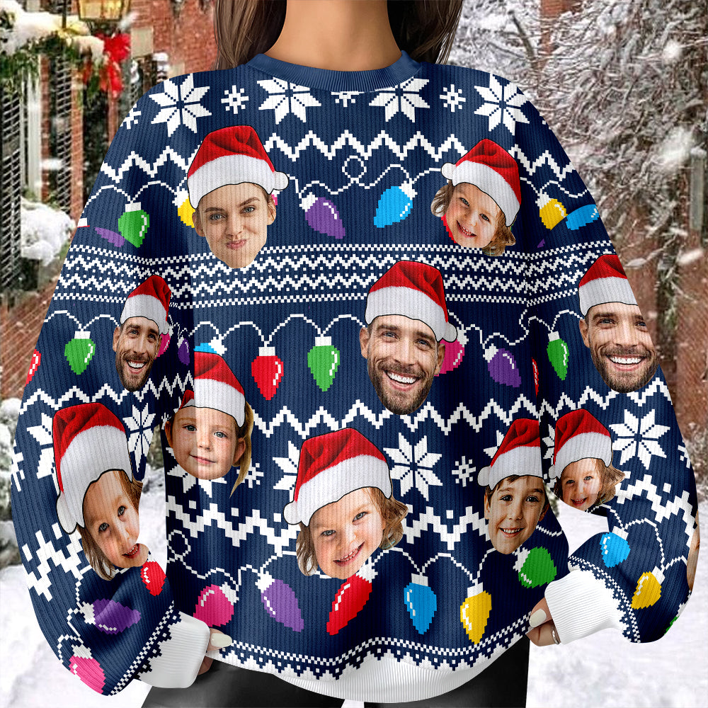 Custom Funny Face Photo Xmas Leds Family Ugly Sweater HO82 900076