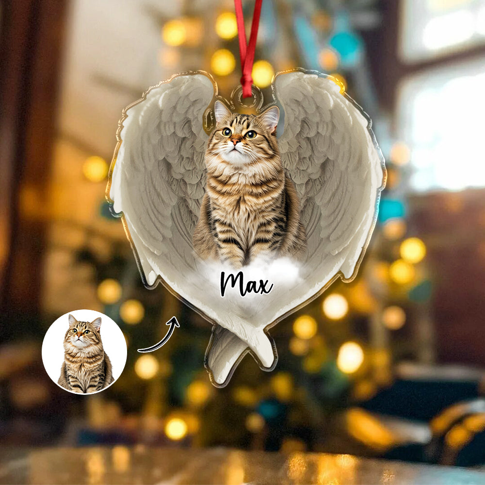 Custom Photo Cat Within Angel Wings Memorial Cat Acrylic Ornament HA75 897238