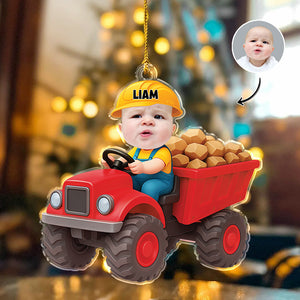 Custom Photo Kid Riding Construction - Personalized Acrylic Ornament Christmas Gift For Family LM32 895589