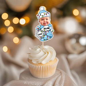Custom Photo Peeking Baby First Christmas - Personalized Cupcake Toppers LM32 895781