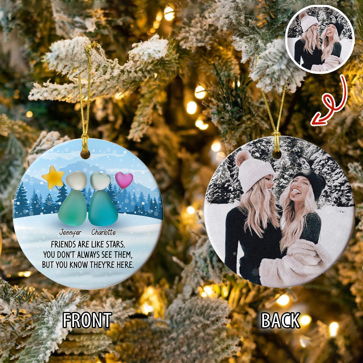 Custom Photo 2D Friendship Sea Glass Christmas Ceramic Ornament Gift For Besties HO82 900306