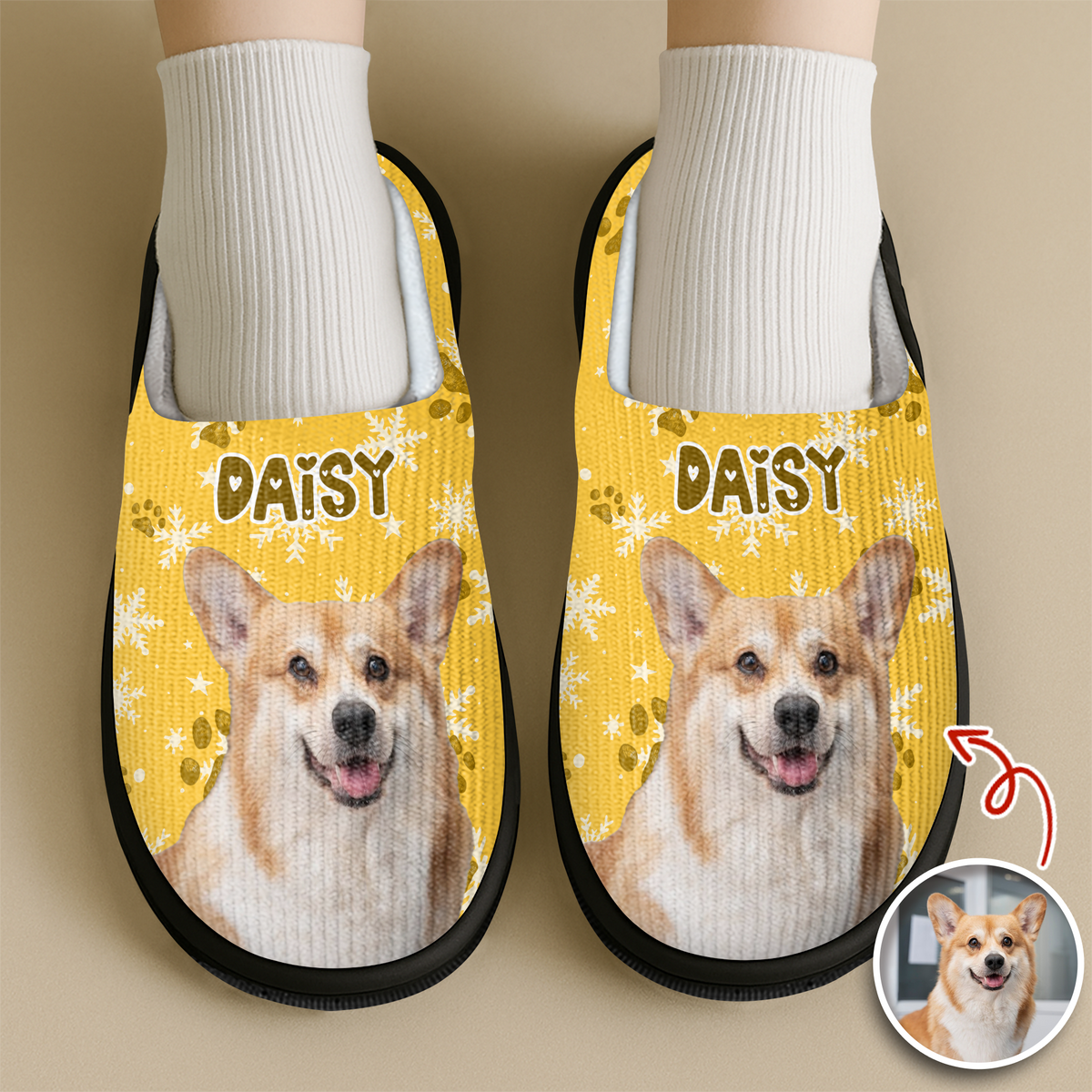 Custom Dog Photo Christmas Fluffy Slippers Christmas Gift CH07 896402