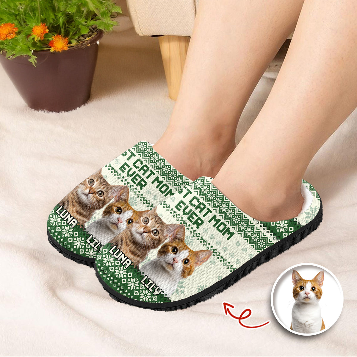 Custom Photo Best Cat Mom Ever Slipper Christmas Gift For Cat Lovers CH07 896782