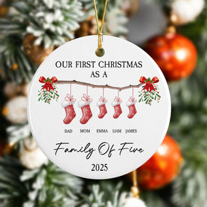 Our First Christmas As A Stocking Family Of Three Ceramic Ornament LM32 893999