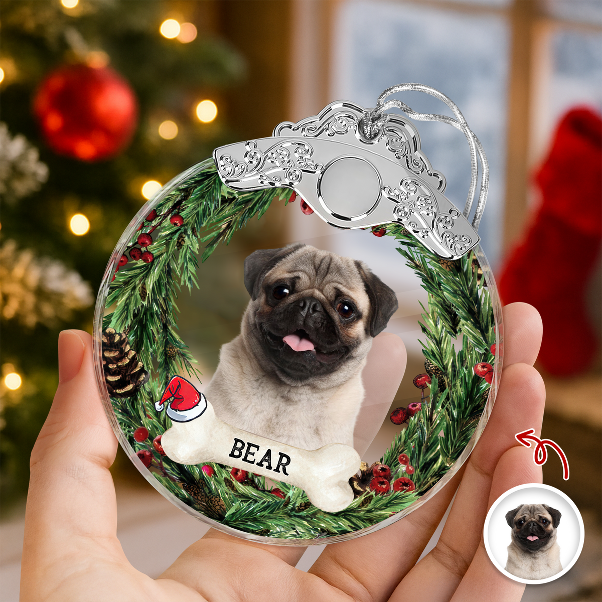 Custom Photo Dog Metal Glass Ornament For Christmas HA75 897168