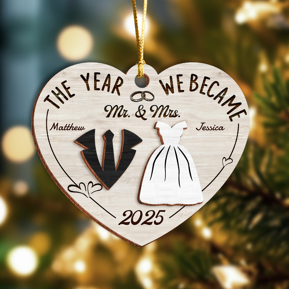 The Year We Became Mr. & Mrs. - Personalized 2-Layered Wooden Ornament CH07 896972
