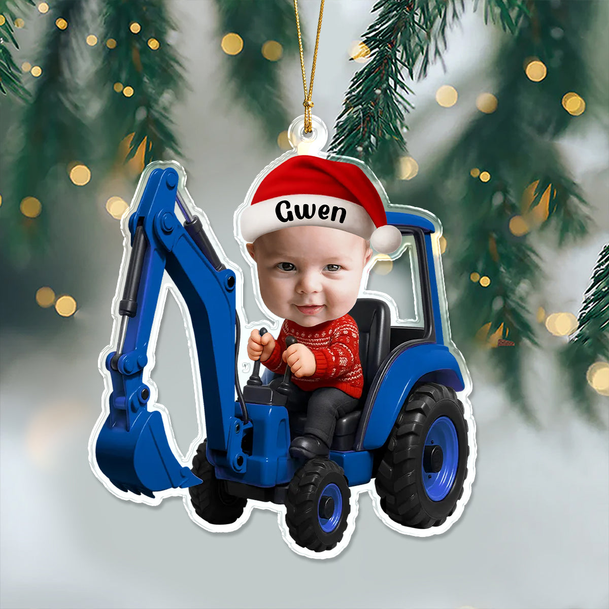 Custom Photo 3D Effect Little Boy With Excavator Acrylic Ornament Christmas Gift For Family LM32 895813